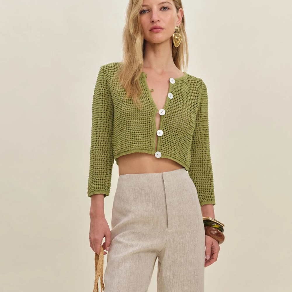 Reformation Croissant Cropped Cardigan Green - Size XS